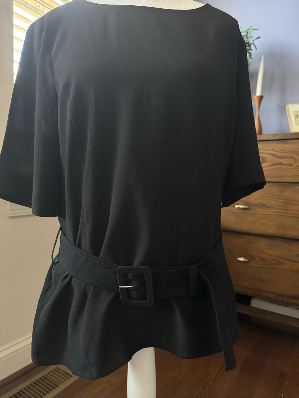 Ann Taylor Black Belted Peplum Top